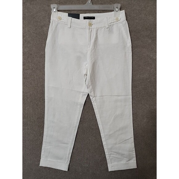Banana Republic Pants - Banana Republic Linen Blend Crop Pants Womens 0 White Cuffed Beach Vacation NEW